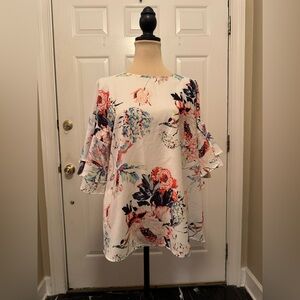 Elegant Floral Bell Sleeve Blouse